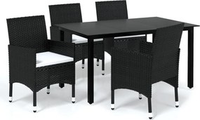 vidaXL 5 részes fekete polyrattan kerti étkezőgarnitúra párnákkal