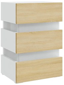 Fehér szerelt fa LED-es éjjeliszekrény 45 x 35 x 67 cm