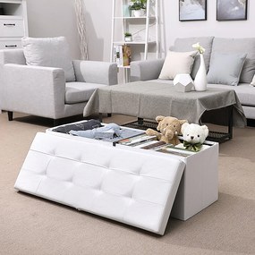 Puff, összecsukható puff tároló pad ottomán 120l, fehér, 110 x 38 x 38 cm