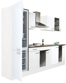 Yorki 270 konyhabútor fehér korpusz,selyemfényű fehér fronttal alulfagyasztós hűtős szekrénnyel