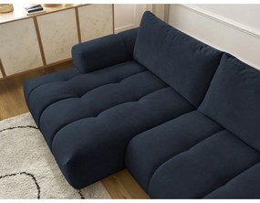 Sötétkék kinyitható-tárolóhelyes sarokkanapé (bal oldali-heverő résszel) Fuji – Bobochic Paris