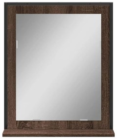 barna tölgy szerelt fa fürdőszobai tükör polccal 50x12x60 cm