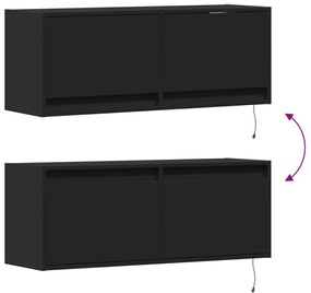 fekete fali TV-szekrény LED-világítással 100x31x35 cm