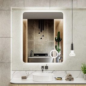 Erga Myra, LED tükör 100x80 cm kozmetikai tükörrel, 3x nagyítás, 4114 lm, 3 fényszín, háttérvilágítás, ERG-V01-MYRA-1080-00