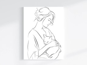 Vászonkép Canvas Grafika Line Art Rajz Portré Nő Macska 60x80