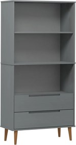 vidaXL MOLDE szürke tömör fenyőfa könyvszekrény 85 x 35 x 170,5 cm