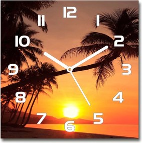 Négyzet alakú üveg falióra Naplemente tengerpart 30x30