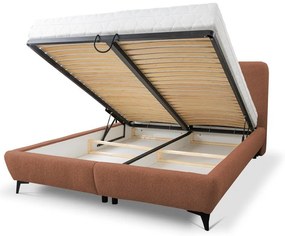 Terrakotta színű kárpitozott ágyneműtartós franciaágy ágyráccsal 180x200 cm Makapu – Makamii