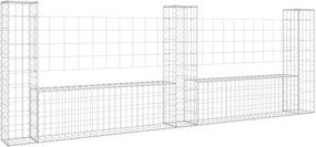 vidaXL U-alakú vas gabionkosár 3 oszloppal 260 x 20 x 100 cm