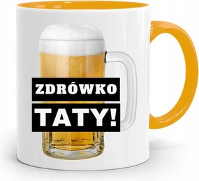 Sárga Bögre Apák Napi Ajándék Apák Egészsége! fényképes nyomattal