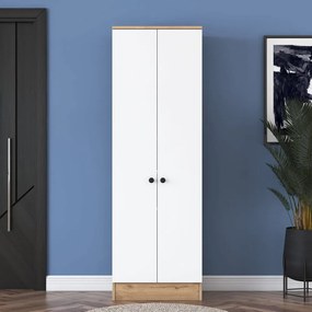 Fehér-natúr színű ruhásszekrény diófa dekorral 60x183 cm Theresa – Kalune Design