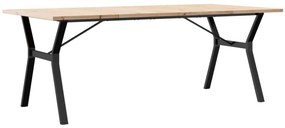 Tömör fenyőfa és acél Y-vázú étkezőasztal 200x100x75,5 cm