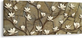 Kép - Fehér magnóliák kőfalazaton (120x50 cm)