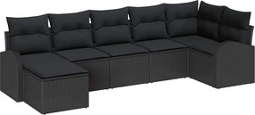 vidaXL Kanapé Szett párnával tárolóval 7 pcs Fekete polirattan