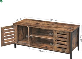 TV szekrény polcokkal és két ajtóval, rusztikus barna 110x40x50cm