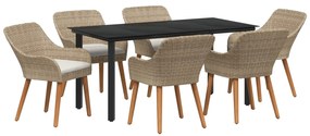 vidaXL Kert étkező szett párnával 7 pcs Bézs polirattan