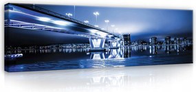Vászonkép 145x45 Éjszakai város híd tükröződés víz fény mozgás dinamika