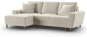 Bézs bársony kinyitható tárolóhelyes sarokkanapé (bal oldali-heverő résszel) Kyoto – Cosmopolitan Design