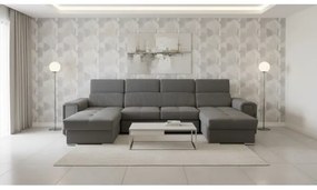 Ággyá nyitható ülőgarnitúra SALVADA, univerzális U-formájú sarokkal és tárolóhellyel, sötétszürke