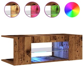 antik fa színű szerelt fa TV-szekrény LED-ekkel 90x39x30 cm