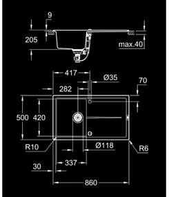 GROHE 31640AP0 – K400 kompozit mosogató, 860 × 500 mm, gránit/fekete