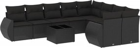 vidaXL 10 részes fekete polyrattan kerti ülőgarnitúra párnákkal