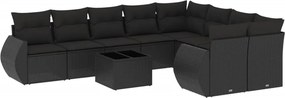 vidaXL 10 részes fekete polyrattan kerti ülőgarnitúra párnákkal