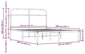 ágykeret matrac nélkül 120x200 cm füstölt tölgy fűrészelt fa
