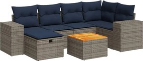 vidaXL 7 részes szürke polyrattan kerti ülőgarnitúra párnákkal
