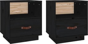 vidaXL 2 db fekete tömör fenyőfa éjjeliszekrény 40 x 34 x 45 cm