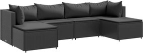 vidaXL 6 részes fekete polyrattan kerti ülőgarnitúra párnákkal