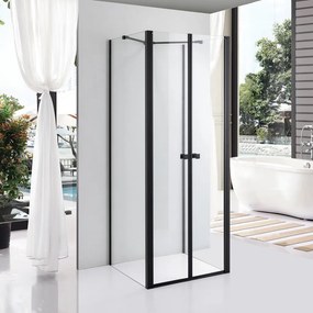 Stuxi Roma Black 90x90 falsíkra szerelhető 3 oldalú kétszárnyú nyílóajtós zuhanykabin 6 mm vízlepergető biztonsági üveggel, matt fekete elemekkel, 195 cm magas