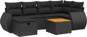 vidaXL 7 részes fekete polyrattan kerti ülőgarnitúra párnával