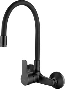 Invena Verso, falra szerelhető konyhai csaptelep 150mm elasztikus karral, fekete matt, INV-BC-82-E44-L