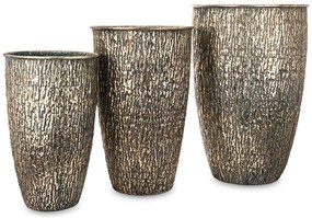 Kaspó 3 db-os szett, arany, zöld fém 61x41x41; 54x34x34; 46x28x28cm