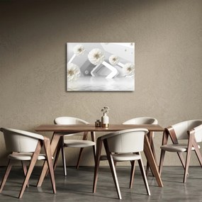 Absztrakt kép fehér virágokkal (70x50 cm)