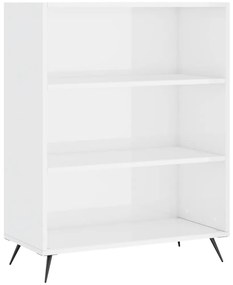magasfényű fehér szerelt fa könyvespolc 69,5 x 32,5 x 90 cm