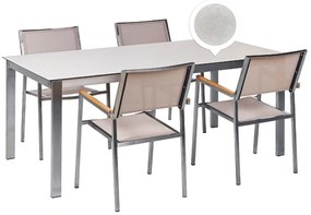 Négyszemélyes fehér üveg étkezőasztal bézs székekkel COSOLETO/GROSSETO Beliani