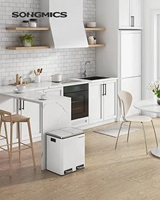 Konyhai szemetes, 2 x 15 literes acél szemetes, lépcsős szemetes belső vödrökkel és fogantyúkkal, puha záródással, szagszigeteléssel, fehér