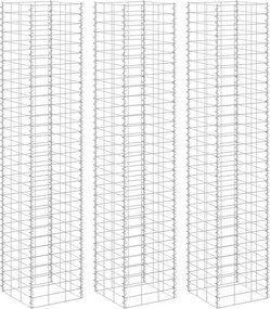 vidaXL 3 db vas gabion magaságyás 30 x 30 x 200 cm