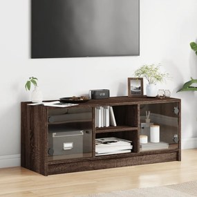 barna tölgyszínű TV-szekrény üvegajtókkal 102 x 37 x 42 cm