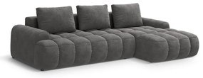Szürke bársony kinyitható-tárolóhelyes sarokkanapé (jobb oldali-heverő résszel) Linz – Cosmopolitan Design