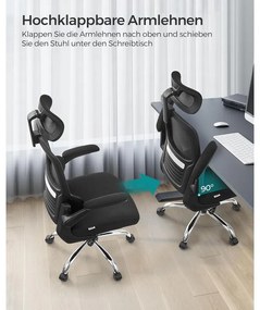 irodai szék, ergonomikus, hálós szék deréktámasszal és állítható fejtámlával, fekete