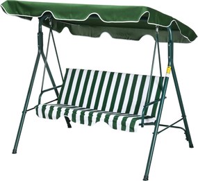 Outsunny 3-Fős Kültéri Kerti Hintaágy Állítható Napernyővel és Acélkerettel Erkélyhez, Teraszhoz, Patiohoz - Teherbírás 240 kg 172x110x153 cm, Zöld Cs