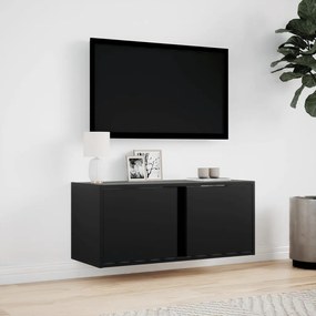 fekete fali TV-szekrény LED-világítással 80x31x35 cm
