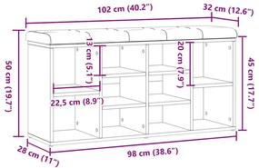 kézműves tölgy szerelt fa cipőtároló pad 102x32x50 cm