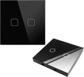 Lépcsős érintőkapcsoló fekete üveg dupla WiFi Tuya RF433