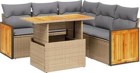 vidaXL 6 részes bézs polyrattan kerti ülőgarnitúra párnával