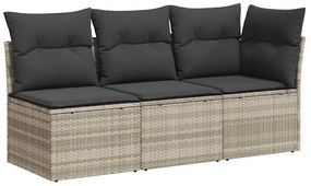 3 személyes világosszürke polyrattan kerti kanapé párnával