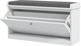 HOMCOM Modern Cipőtároló Pad, Tároló Cipőszekrény, Fa Pad Állítható Polcokkal és Párnázott Üléssel 8 Pár Cipőhöz 80x26x48 cm Fehér | Aosom